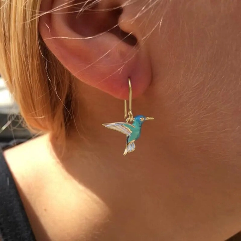 Hummingbird Dangle Earrings Enamel Bird Jewelry Gradient Colorful Alloy Drop Ear Hook Sweet Dainty Style For Women