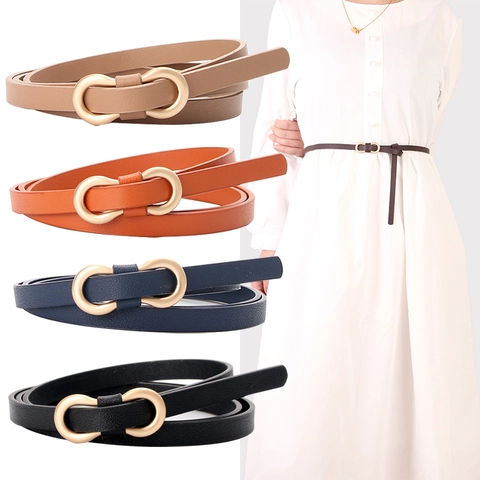 Damen Schmaler Gürtel PU Leder Goldene 8-Förmige Doppelschnalle Verstellbarer Taillengürtel Für Kleider Jeans Accessoire