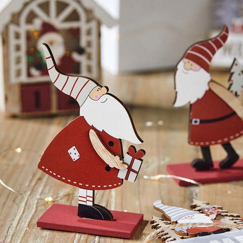 Decorazione Da Tavolo In Legno Di Natale Gnomo Babbo Natale Calendario Dell'Avvento Conto Alla Rovescia Ornamenti Con Luce LED