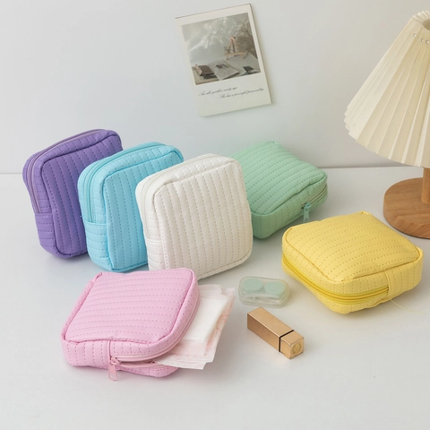 Porte-Monnaie En Cuir PU Matelassé Macaron Sac De Rangement Pour Serviettes Hygiéniques De Grande Capacité Mini Pochette