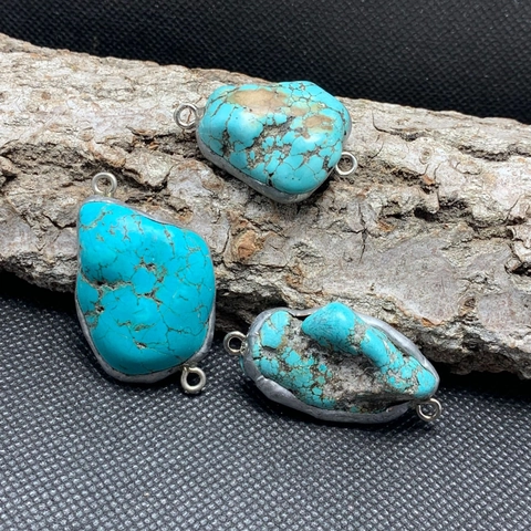 Turquoise Irregular Connector Pendant Charm Handmade Alloy Double Loops Jewelry Making Accessory Finding Vintage Style