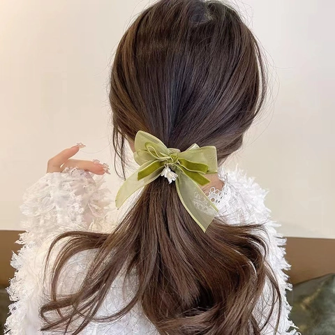 Chouchous Muguet Nœud En Satin Élastiques À Cheveux Haute Élasticité Élégant Style Coréen Pour Femmes