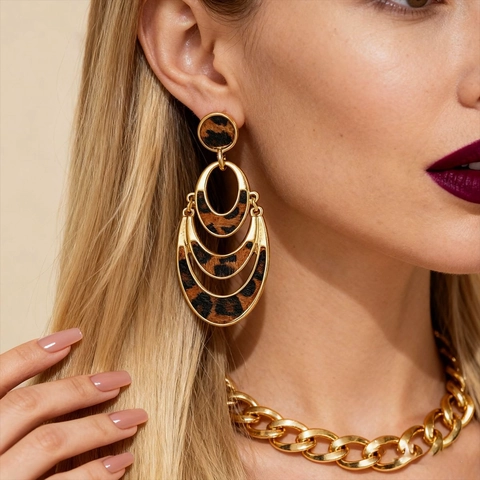 Orecchini Pendenti Ovali Con Stampa Leopardata Multistrato Con 925 Sterling Silver Earring Post Gioielli Cavi In Lega Per Donna
