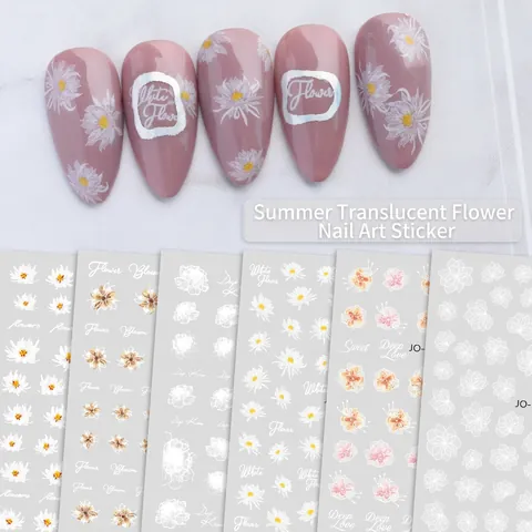Flower Nail Art Stickers Ultra Thin Waterproof Self Adhesive White Daisy Floral Designs Women DIY Manicure