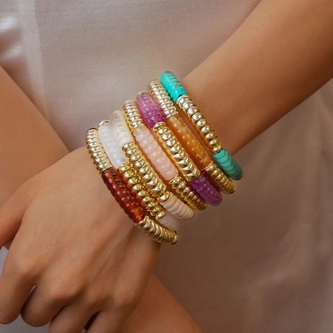 Bracciale Semplice In Acrilico E Lega Retro Texture Spirale Geometrica Gioielli Di Moda Elastici Per Donne Accessorio