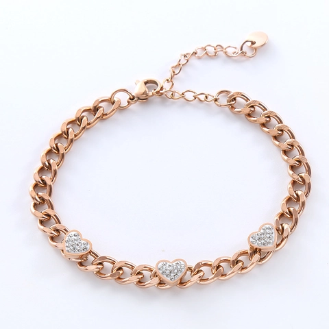 Bracciale Cuore Acciaio Inossidabile 316L Elegante Pavé Strass Vintage Minimalista Catena Regolabile Donna