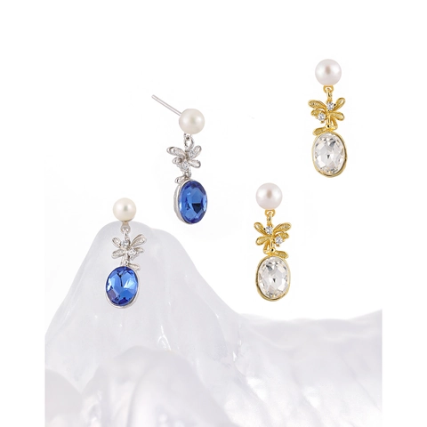 Künstliche Perlen-Ohrhänger Mit 925 Sterling Silber Ohrstecker Kristall Oval Drop Eleganter Schleifenblumen-Schmuck Für Frauen