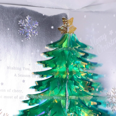 Christmas 3D Pop-Up Greeting Card Laser Holographic Tree Design Holiday Blessing Cardboard Gift Message Card