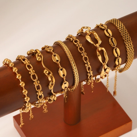 Women Fashion Bracelet 18K Gold Plated Stainless Steel Ball Snake Link Chain Heart Charm INS Style Jewelry Waterproof