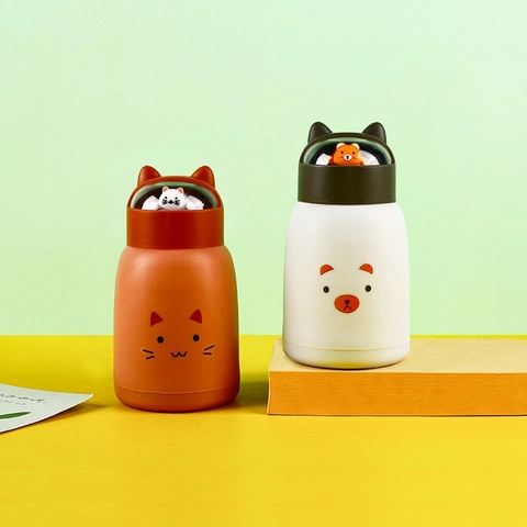 Cartoon Animal Glass Cup Double Wall Insulated Borosilicate Drinkware Transparent Lid 3D Figurine Kids Students