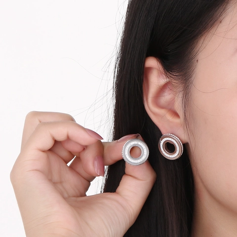 Pendientes De Botón Redondos Acero Inoxidable Con Diamantes De Imitación Joyería Geométrica Hueca Para Mujer Moda