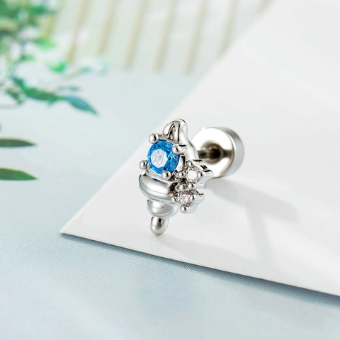Conch Oorkraakbeen Stud Titanium Staal Koper Blauwe Zirkonia Piercing Sieraden Oceaan Stijl Niche Mode Accessoire