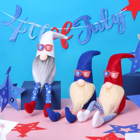 Gnome Du 4 Juillet Fête De L'indépendance Peluche Décoration De Table Patriotique Chapeau Pointu Motif Étoiles Rayures