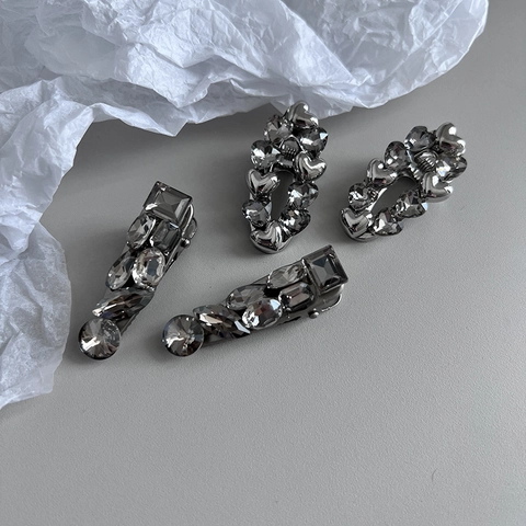 Silber Graue Kristall Haarklammern Metall Entenschnabel Clips Seitenpony Haarnadeln Herz Geometrische Strass Kopfschmuck