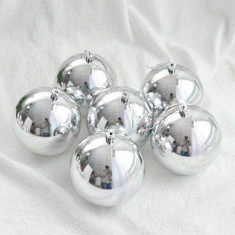 Silver Christmas Ball Ornaments Shiny Mirror Electroplated Plastic Hanging Decorations For Holiday Wedding Party Tree Baubles