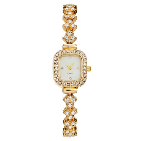Luxurious Rhinestone Inlaid Women Quartz Watch Rectangular Square Dial Metal Alloy Bracelet Watch Fashion Jewelry Gift For Ladies