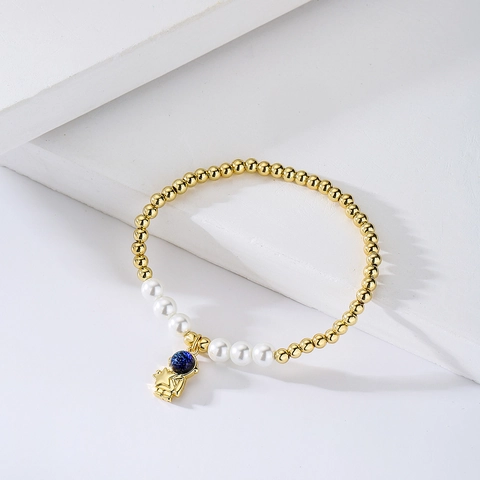 Bracciale Di Perline In Rame Placcato Oro Con Imitazione Perla Artificial Astronauta Orso Ciondolo Gioielli Di Moda Per Donne