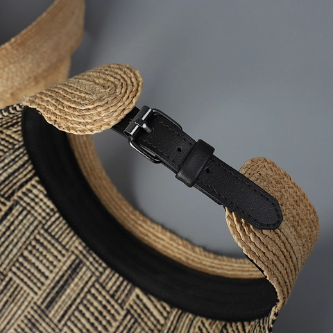 Raffia Straw Sun Visor Hat Empty Top Adjustable Leather Buckle Breathable Foldable Beach Travel Casual For Women