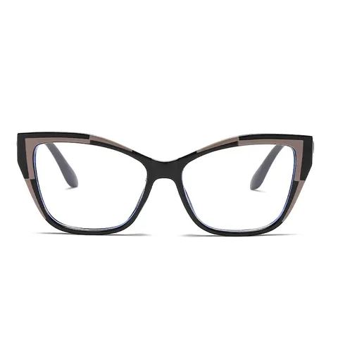 Cat Eye Glasses Frame Anti Blue Light Blocking Plastic Contrast Color Fashion Decorative Eyewear Women