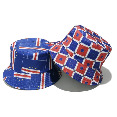 Bucket Hat Polyester Dominikanische Republik Kap Verde Flagge Druck Sonnenschutz Sommer Streetwear Faltbar Unisex Anglerhut