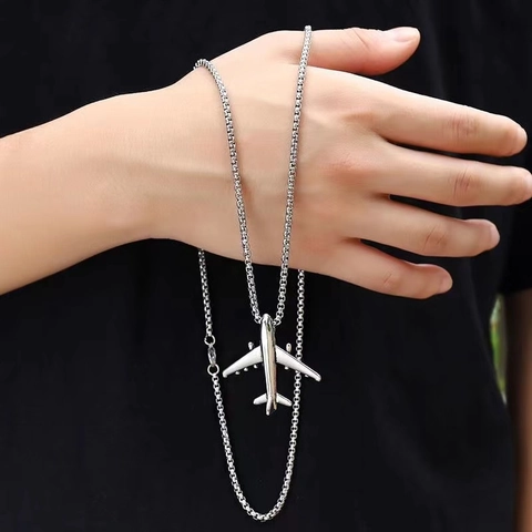 Collana Con Ciondolo Aereo Hiphop Tonalità Argento Acciaio Al Titanio Lega Gioielli Per Uomini Ragazzi