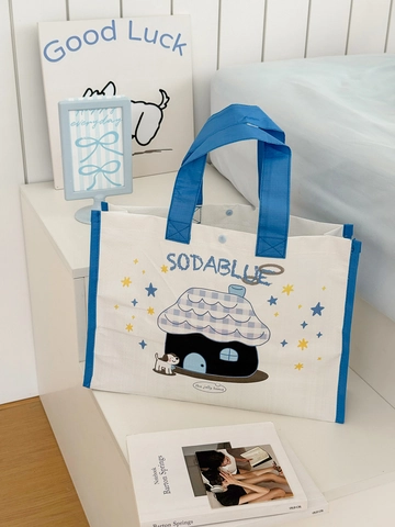 Cartoon House Dog Print Tote Bag Polyester Large Capacity Eco Friendly Portable Shopping Handbag For Women