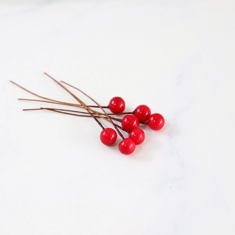 Künstliche Rote Beeren Glänzend Schaumstoff Frucht Kleine Stiele Biegsamer Eisendraht Für Weihnachten DIY Blumen Deko