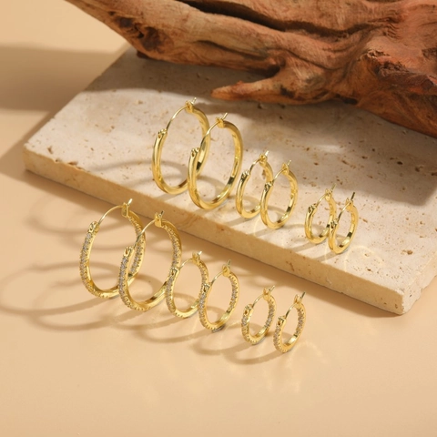 Minimalist Hoop Earrings Copper With Zircon 14K Gold Plated Geometric Elegant Jewelry For Women