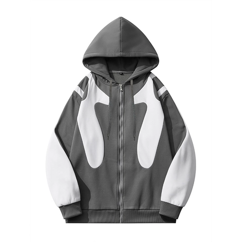 Herren Kapuzenjacke Reißverschluss Polyester Baumwolle Color Block Splicing Streetwear Retro