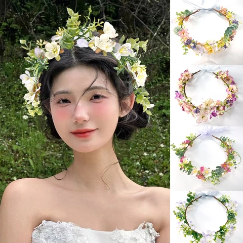 Corona De Flores De Novia Diadema Floral Simulada Con Cinta Para Fotografía De Boda Accesorios Elegantes Para El Cabello