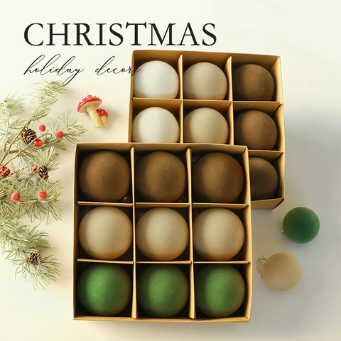 Christmas Ball Ornaments Flocked Velvet Earth Tone Holiday Tree Hanging Baubles Modern Minimalist Home Decor