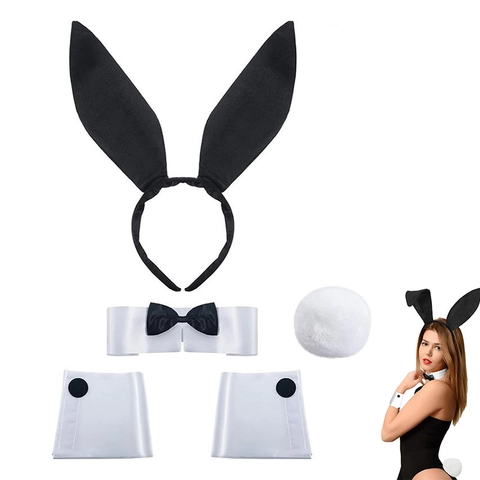 Accessori Cosplay Bunny Girl Cerchietto Con Orecchie Di Coniglio In Raso Papillon Colletto Polsini Coda Costume Da Festa Halloween Pasqua Per Donne