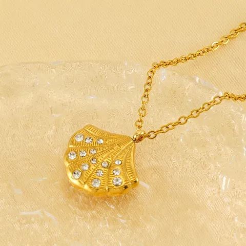 Schelp Hanger Ketting 18K Verguld Roestvrij Staal Strass Sieraden Voor Dames