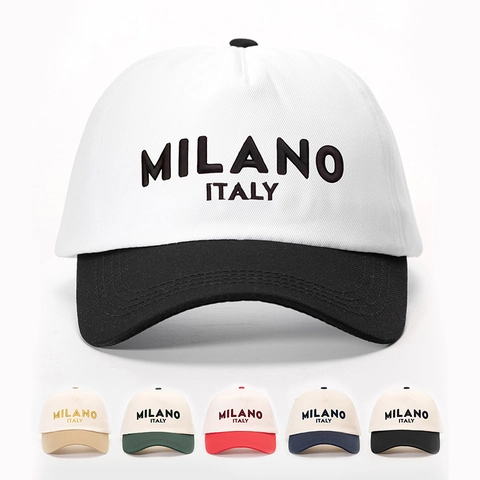 Milano Italy Geborduurde Honkbalpet Color Block Polyester Verstelbaar Zonbescherming Outdoor Retro Casual Hoed