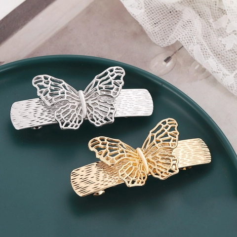 Fermagli Per Capelli Vintage a Farfalla Per Donna Oro Argento In Lega Con Clip a Molla Supporto Per Coda di Cavallo Gioielli