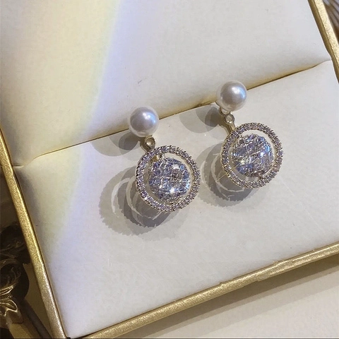Artificial Pearl Zirkon Runde Creolen Kupfer Vergoldet Mit 925 Sterling Silber Ohrstecker Elegantes Schmuckstück Für Damen