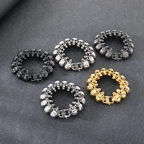 Herren Totenkopf Armband Edelstahl Punk Gothic Hip Hop Vintage Ghost Head Chain Schmuck Geschenk