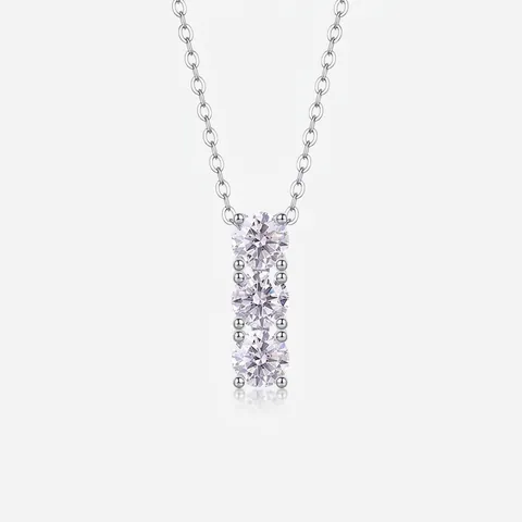 S925 Sterling Silver Three Stone Moissanite Pendant Necklace For Women Elegant Inlaid Sparkling Fine Jewelry Anniversary Gift