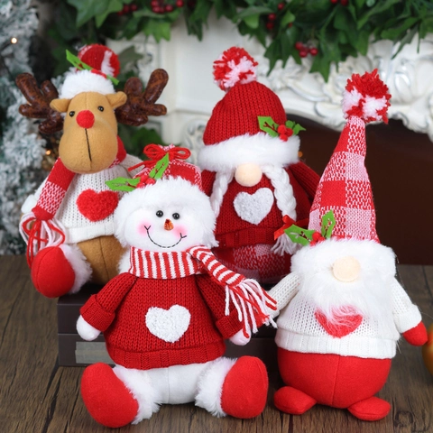 Kerst Pluche Poppen Kabouter Ornamenten Gebreid Polyester Sneeuwpop Rendier Hart Decoratie Feestdagen Bureau