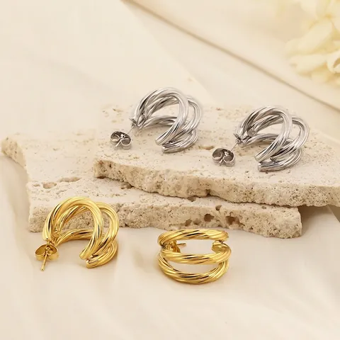 Edelstahl C-Förmige Ohrringe Twist Geflochtenes Design Statement Chunky Hoop Stil Elegante Kräftige Schmuck Für Damen