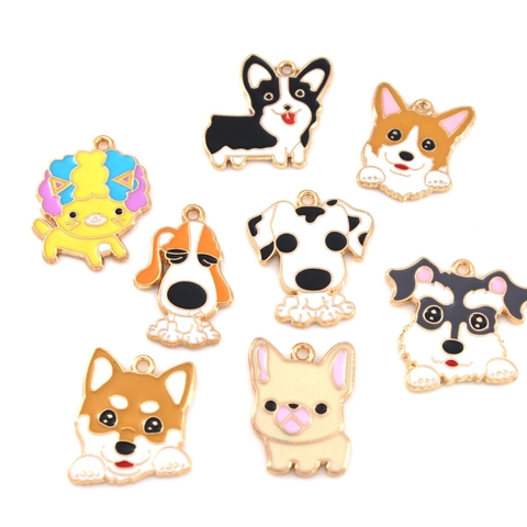 Breloques Chien Dessin Animé Pour Création Bijoux Alliage Zinc Émail Pendentifs Animaux DIY Porte-clés Boucles Oreilles