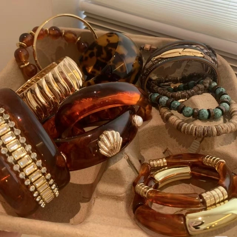 Brazalete Ancho Geométrico Irregular De Resina Aleación Madera Estilo Maillard Vintage Decoración Perlas Artificiales Concha Joyería