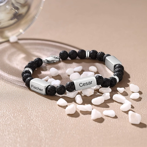 Natural Lava Stone Beaded Bracelet Stainless Steel Minimalist Fashion Jewelry For Men Women