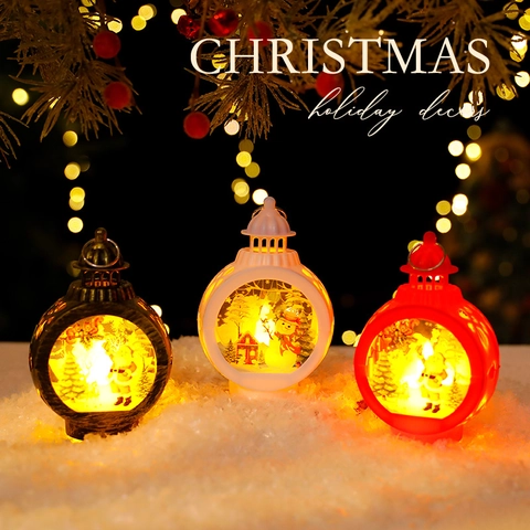 Christmas LED Wind Lamp Decorative Santa Claus Snowman Pattern Retro Lantern Light For Holiday Home Window Decor Festive Gift