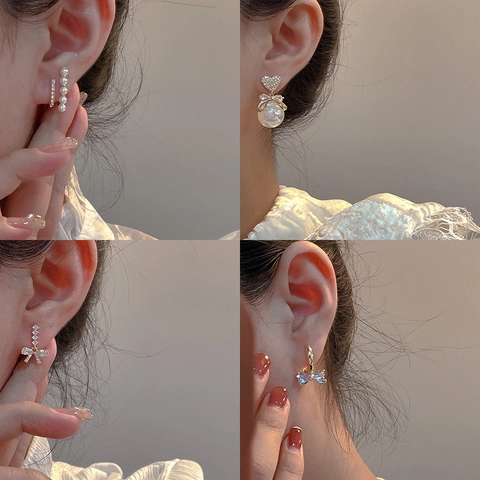Vintage Copper Earrings With 925 Sterling Silver Earring Post Elegant Artificial Pearl Zircon Jewelry For Women Fashion Accessory