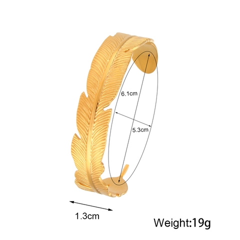 Bracciale Aperto a Piuma in Acciaio Inossidabile Placcato Oro 18K Moda Europea per Donna Gioielli Regolabili Minimalisti