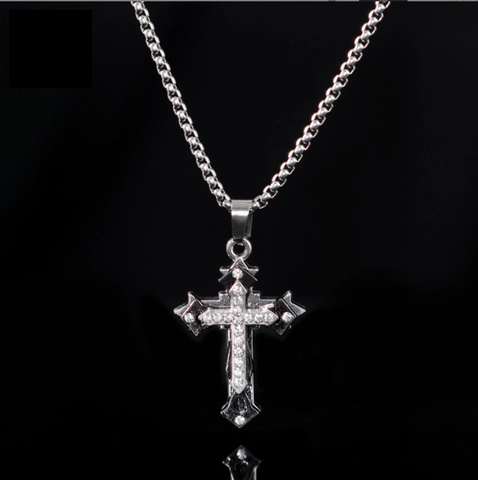 Cross Pendant Necklace Alloy Rhinestone Multi Layer Hip Hop Gothic Jewelry For Men Unisex Silver Color