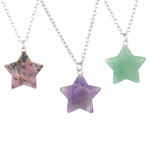 Collier Pendentif Étoile En Pierre Naturelle Chaîne En Alliage Pentagramme Bijoux Pour Femmes