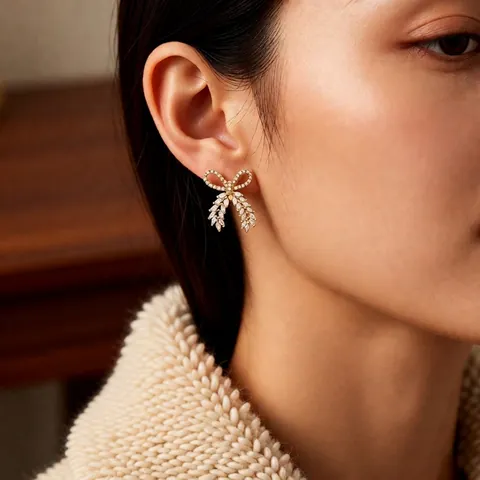 Bowknot Dangle Earrings With Silver Earring Post Copper Zirconia Wheat Ear Tassel Elegant Fashion Jewelry For Women