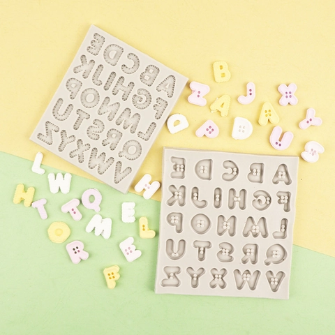 Molde Silicona Alfabeto 26 Letras Inglesas Patrón Botón Decoración Pasteles Fondant Chocolate Horneado Arcilla DIY